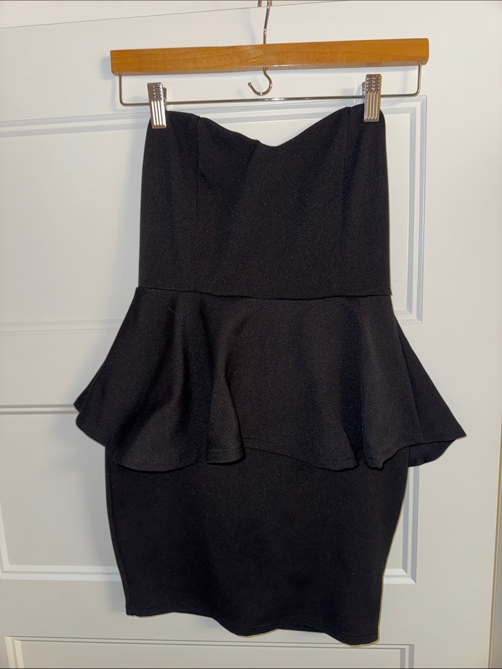 Tobi Strapless Black Peplum Midi Dress